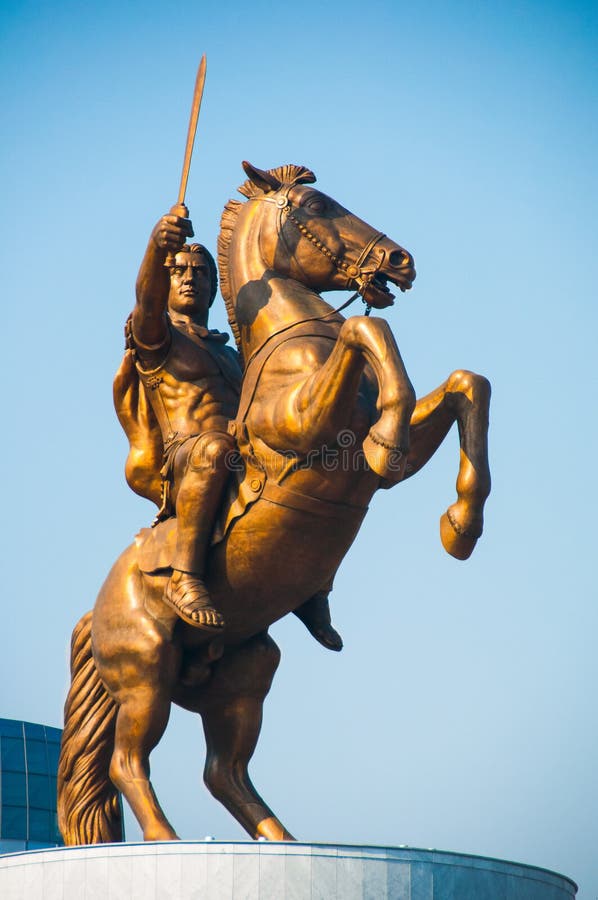 Skopje, Macedonia - november 2011, monument to Alexander the great with a sword on a horse - a Warrior on horseback. Skopje, Macedonia - november 2011, monument to Alexander the great with a sword on a horse - a Warrior on horseback