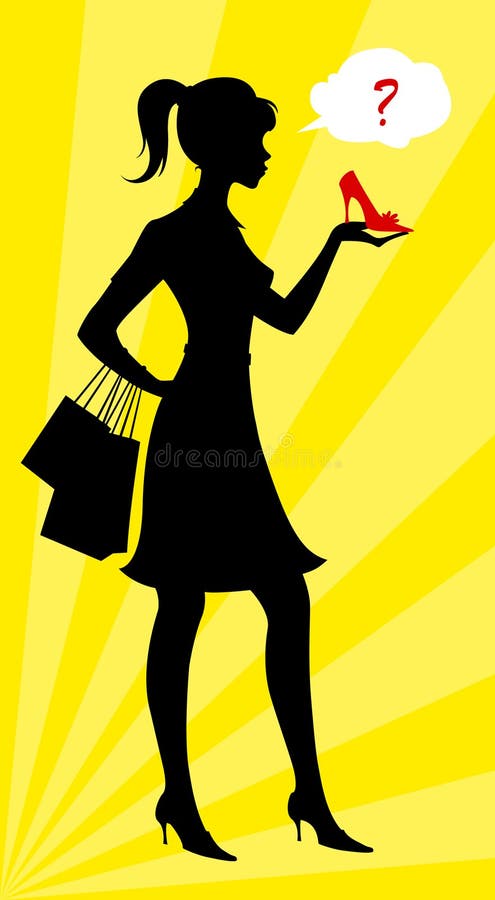 Kvinna som handlar skor royaltyfri illustrationer