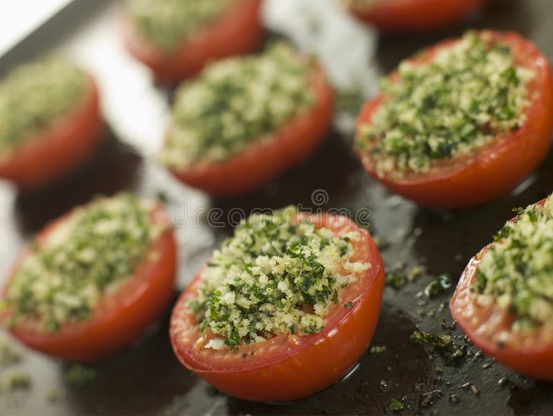 Close up of Oven Roasted Tomatoes with a Provencale Crust. Close up of Oven Roasted Tomatoes with a Provencale Crust