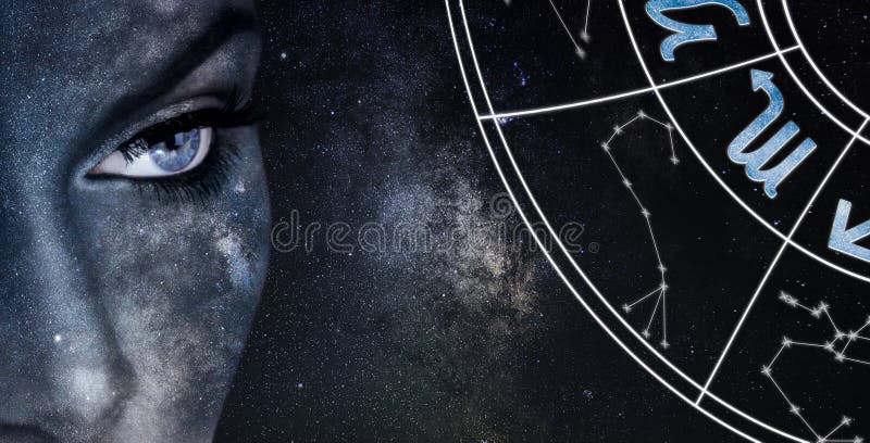 Skorpionhoroskoptecken Bakgrund för himmel för astrologikvinnanatt royaltyfri bild Skorpionhoroskoptecken Bakgrund för himmel för astrologikvinnanatt royaltyfri bild