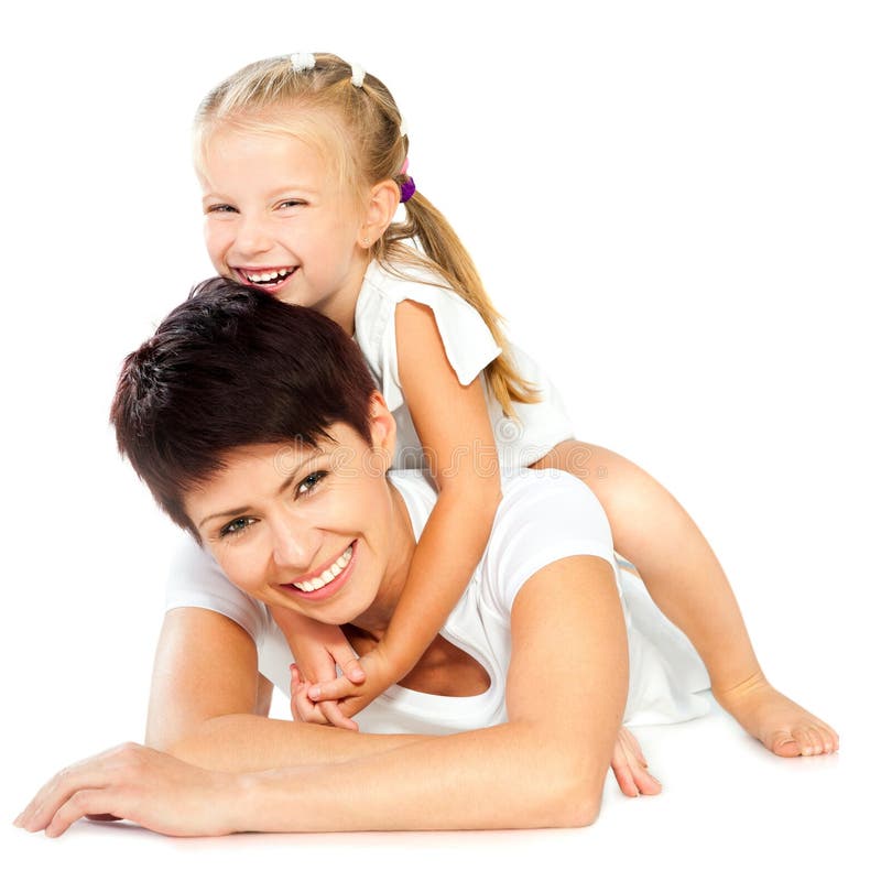 Skratta moder för dotter arkivbilder