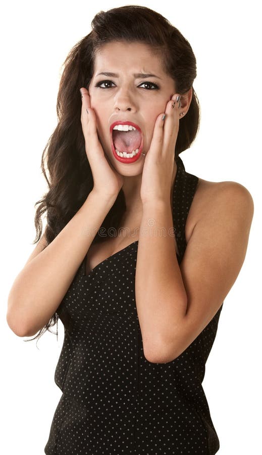 Screaming Latina female on isolated white background. Screaming Latina female on isolated white background