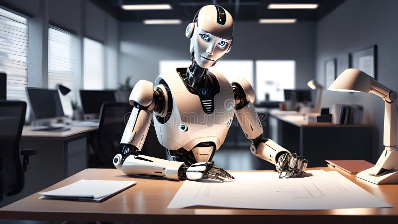 Skriva med penna på papper. robot skriver svar till klienter. generativ ai royaltyfria foton