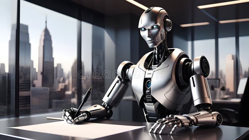 Skriva med penna på papper. robot skriver svar till klienter. generativ ai arkivfoton