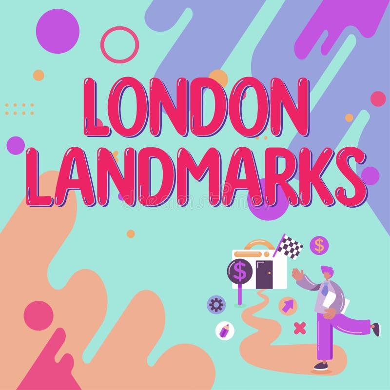 Skriva med textmarkeringar som inte är markeringar. Ordet skrivet på de flesta ikoniska landmärken och sensudda london-attraktione vektor illustrationer