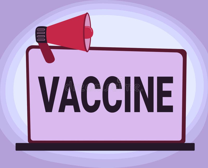 Skriva med textvaccin. illustration av megafon vid tillverkning av tomma bildskärmar stock illustrationer