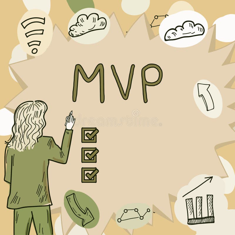 Skriva som visar text mvp. Ord för investeringsstrategi att köpa aktier med andra investerare vektor illustrationer