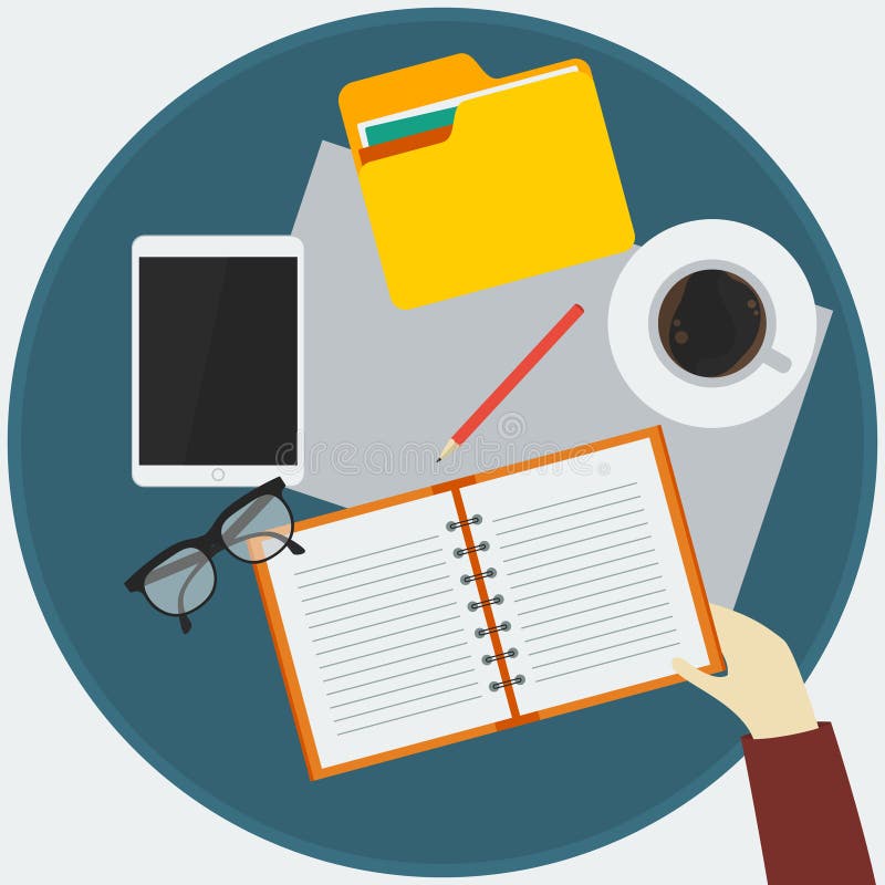 Redigerbar skrivbords- workspacevektorillustration i plan stil