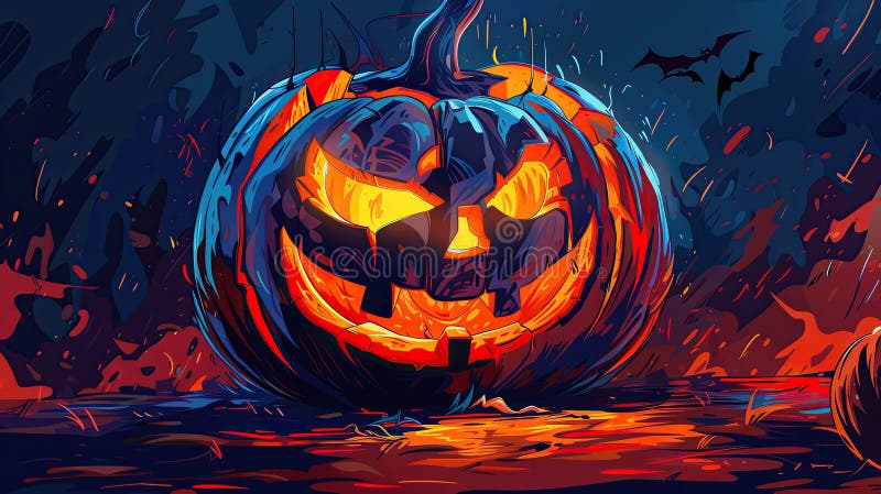 Skrumpen pumpa med skokusansikte och vibrerande svart bakgrund arkivbild