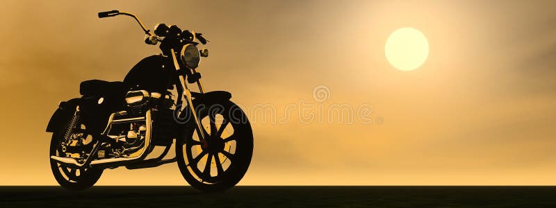 Motobike solnedgång - 3D framför royaltyfri illustrationer Motobike solnedgång - 3D framför royaltyfri illustrationer