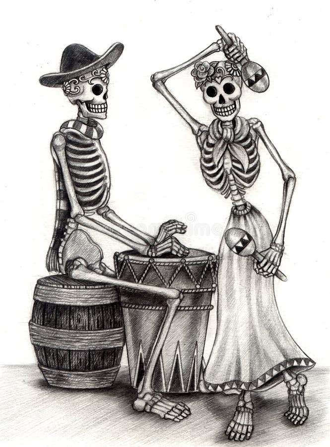 Skull Art Day Of The Dead .Hand Drawing On Paper. Stock Illustration