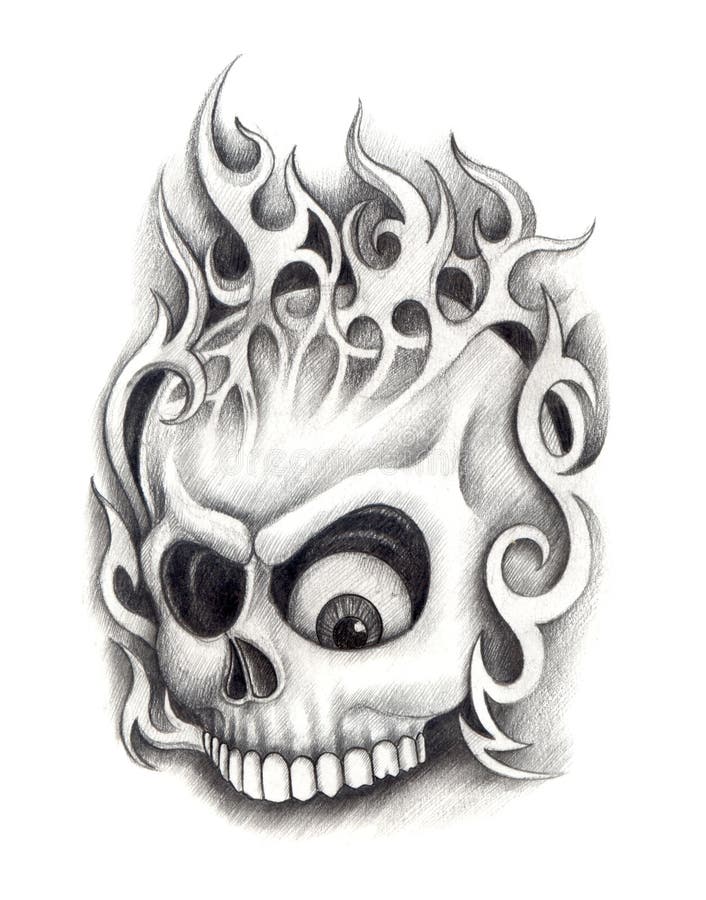 Skull art tattoo. stock illustration. Illustration of heavy - 55355135