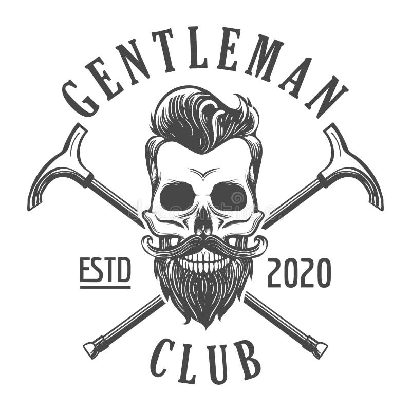 Skull with Beard Gentleman Club Emblem in Tattoo Style Stock Vector -  Illustration of human, head: 197441884