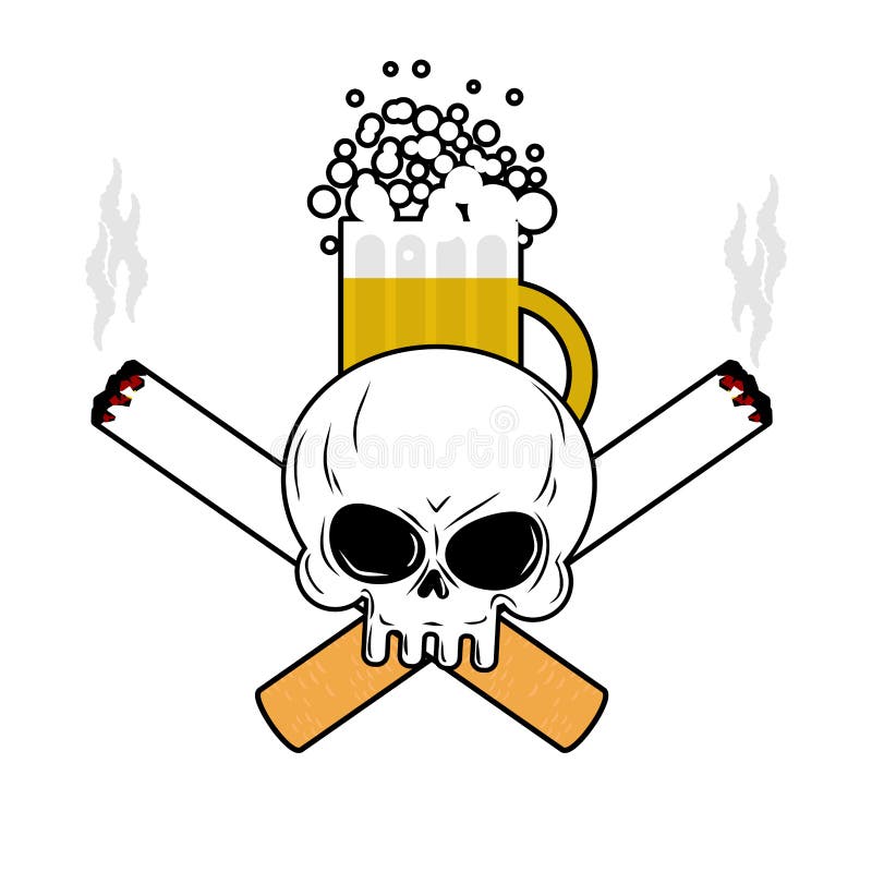 Verouderd Haven Oost Timor Skull and Beer and Crossbones Cigarettes. Smoking and Alcohol Stock Vector  - Illustration of full, alcohol: 78979590