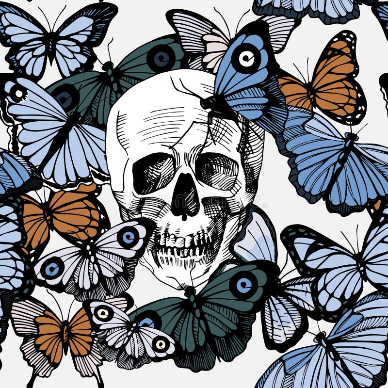 Seamless Butterflies And Skulls Pattern Stock Vector Illustration of