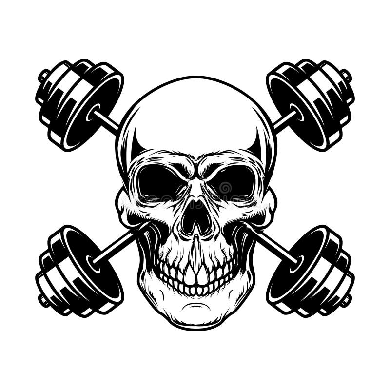 Skull with Crossed Dumbbells. Vector Illustration1 Stock Vector