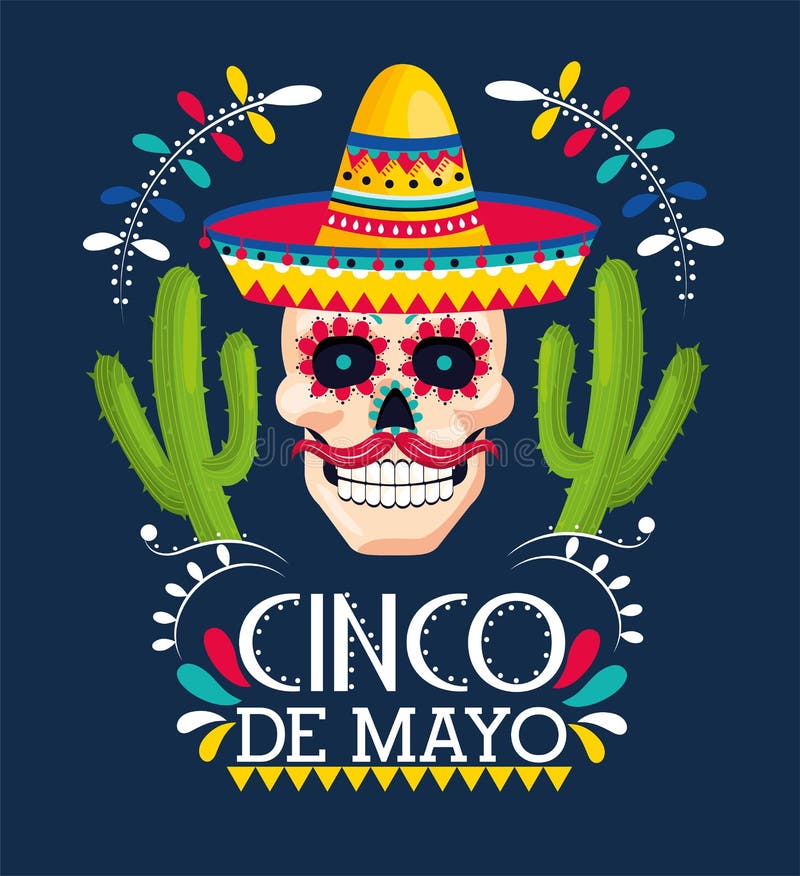 Skull decoration with hat and cactus plants royalty free illustration Skull decoration with hat and cactus plants royalty free illustration