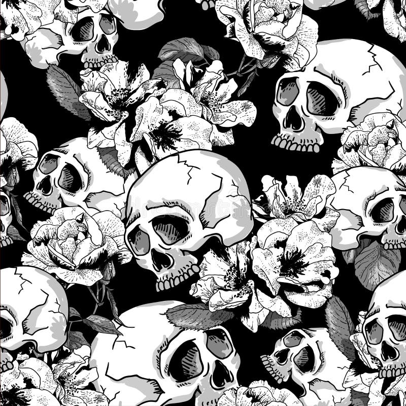 Skull and Flowers Seamless Background Stock Vector - Illustration of hand,  horror: 41511352