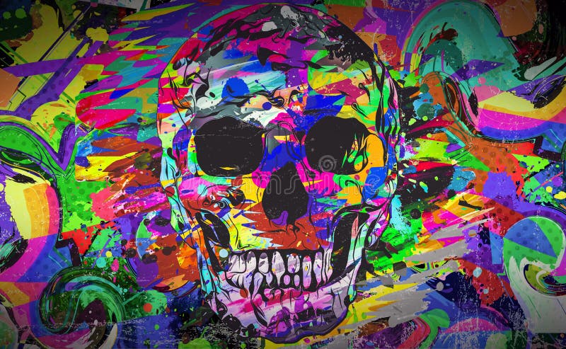 Skull Graffiti on the Wall on Background Stock Illustration