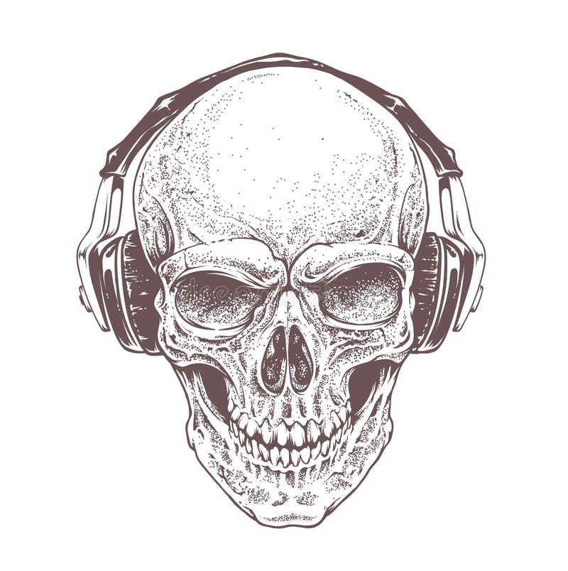 Skull Art Listen To Music Day Of The Dead. Stock Illustration ...