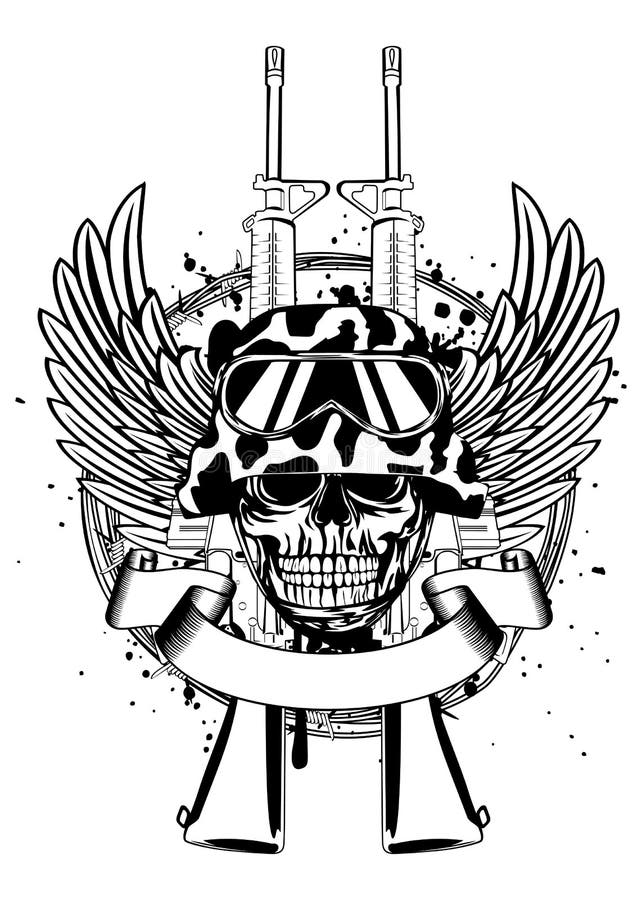 Skull in Helmet and Two Guns Stock Vector - Illustration of dead ...