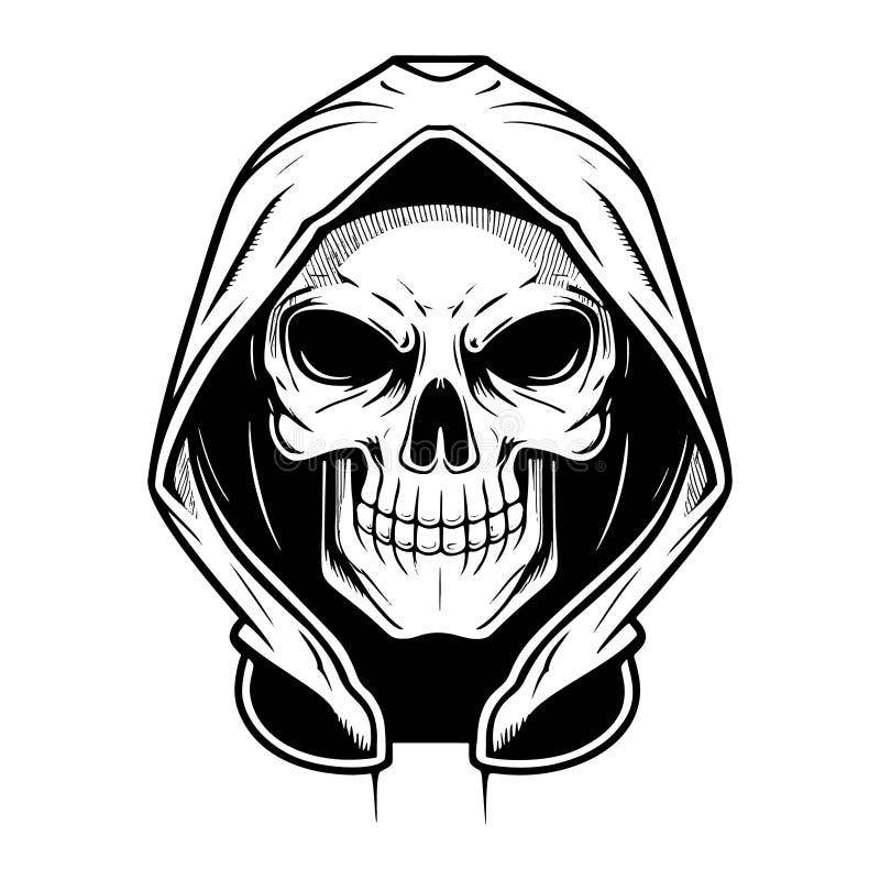 Skull in Hood. Hand Drawn Vector Illustration Stock Vector ...