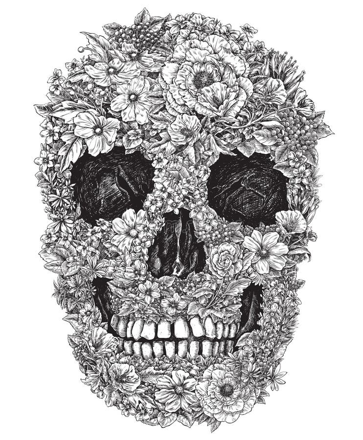 Ilustraciones de cráneo hecho de flores.