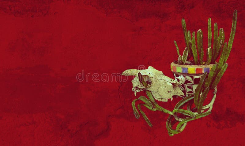 Skull and mexican style cactus pot plant stock illustration Skull and mexican style cactus pot plant stock illustration