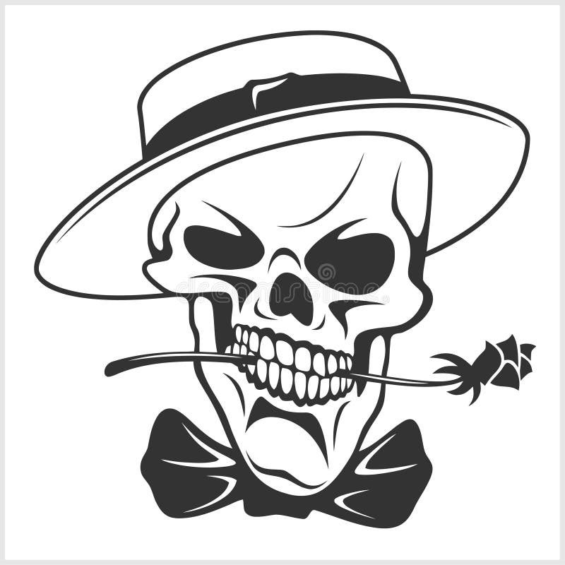 Skull with rose in teeth stock vector. Illustration of horror - 64561571