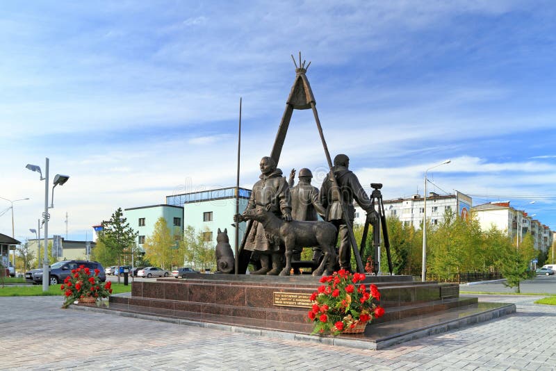 Nadym, RUSSIA-SEPTEMBER 12, 2012: Sculpture in honor of Gazprom`s long-term friendship and cooperation with the population and administration of the Yamalo-Nenets Autonomous district. Nadym, RUSSIA-SEPTEMBER 12, 2012: Sculpture in honor of Gazprom`s long-term friendship and cooperation with the population and administration of the Yamalo-Nenets Autonomous district