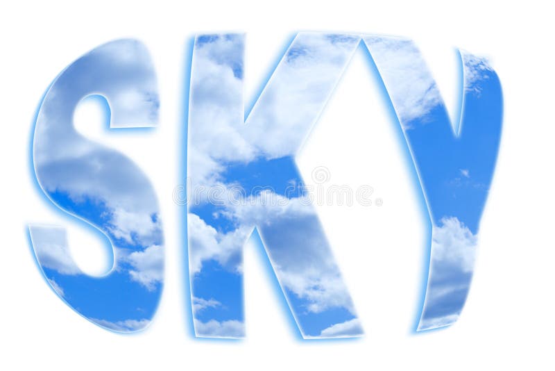 Photo Collage Word Sky with Clouds on White Background Stock