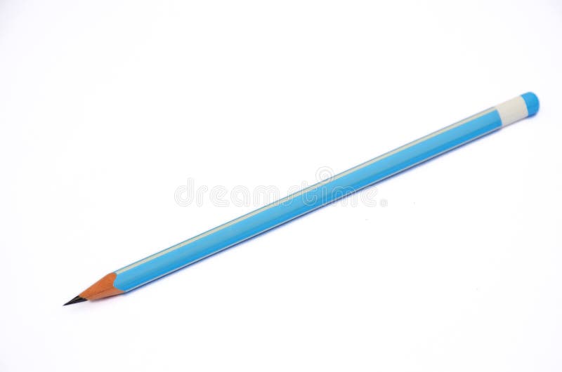 The Sky Blue Colour Wooden Pencil Isolated in White Background Stock