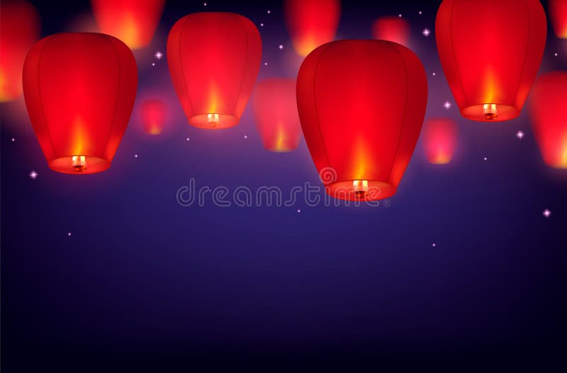 Sky Lanterns Background Composition Stock Vector - Illustration of diwali,  beautiful: 162363930