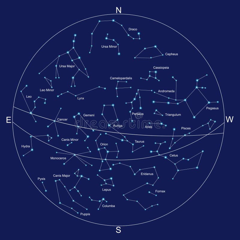 Sky map and constellations with titles