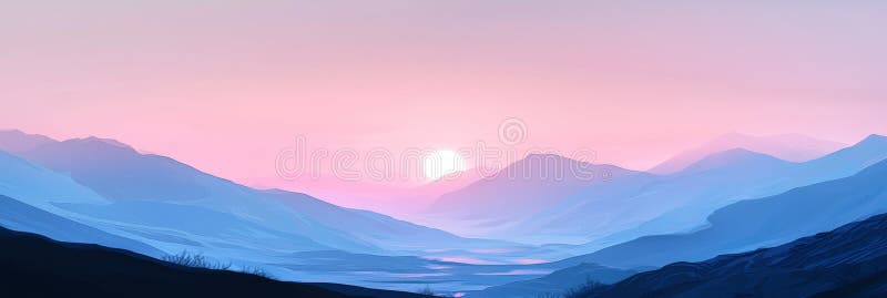 In the sky, a misty mountain range is framed by specks of pink. royalty free stock images
