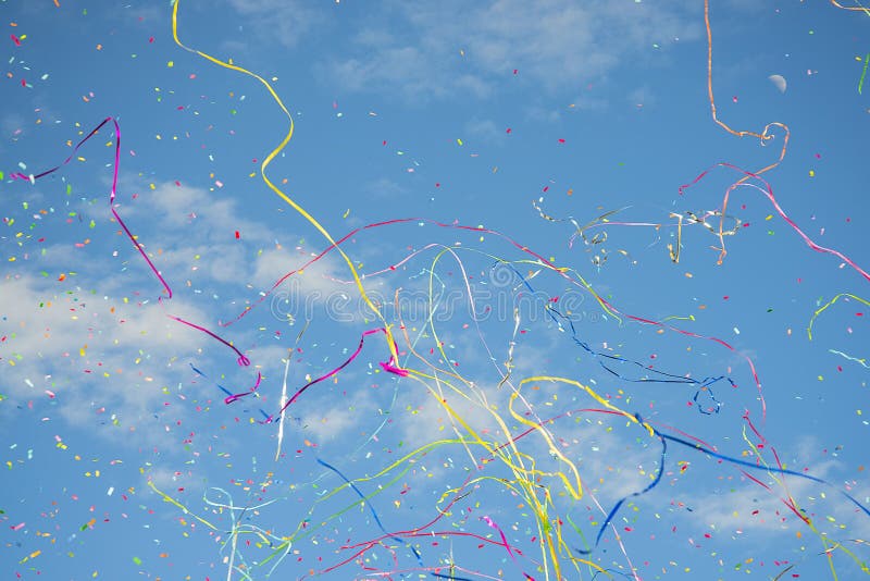 Sky in party with confetti and streamers