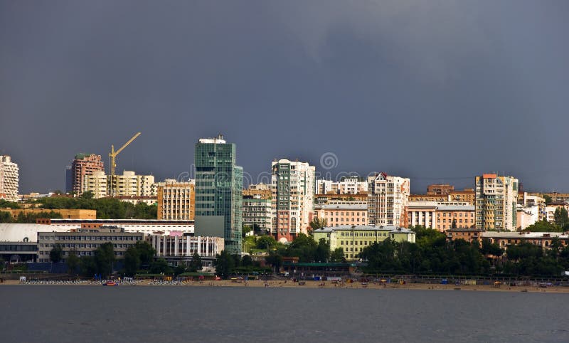 Sky with storm clouds over the port city