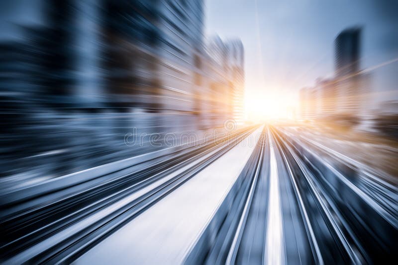 Sky train through the city center in Kuala Lumpur,motion blur