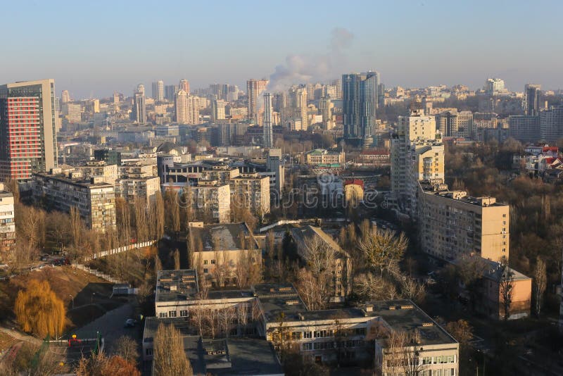 Sky-view Seattle from the Columbia Center tower stock photos