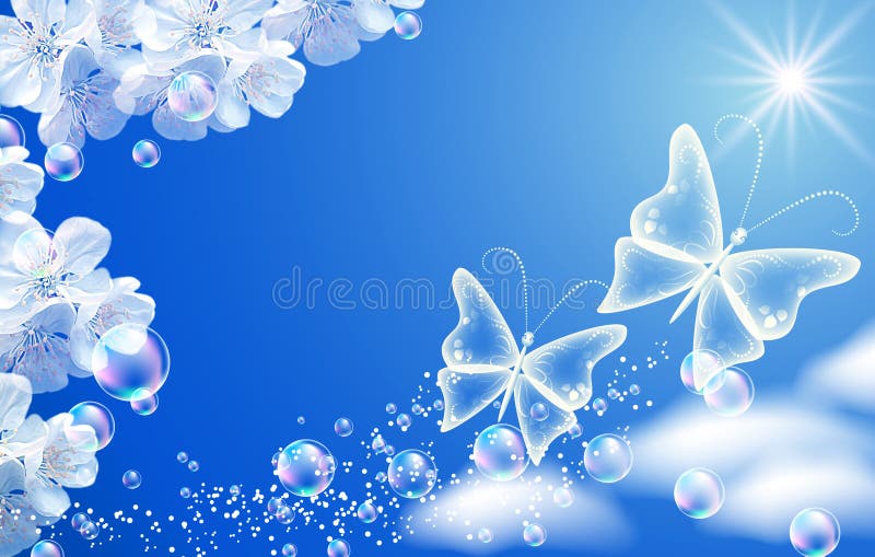 Blue Butterflies on Sunny Sky Stock Vector Illustration of decorative