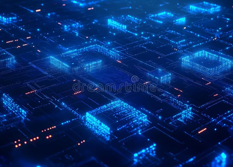 Skydd och lagring av digitala data med hjälp av tekniken i blockkedjan. Artificiell intelligens baserad på neurala nätverk stock illustrationer