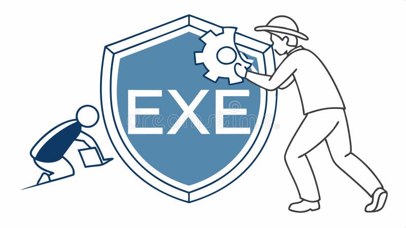 Skyddas med EXE-vektordesign för programvarusäkerhetselement Generativ AI royaltyfri illustrationer