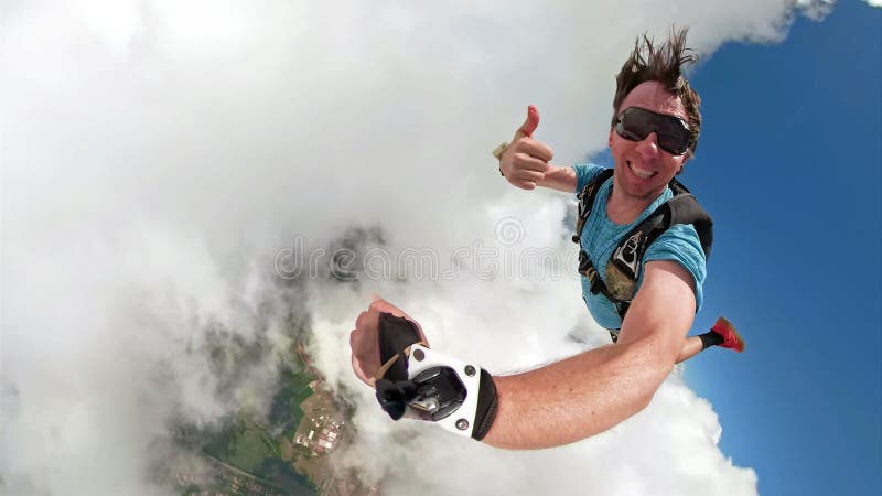 Skydiver selfie with a fish eye lens royalty free stock photography Skydiver selfie with a fish eye lens royalty free stock photography