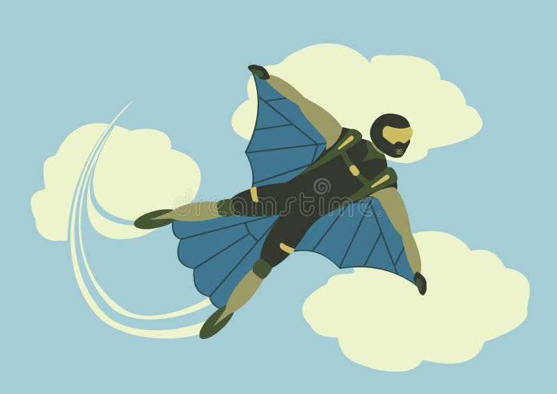 Skydiver Sports Extreme Parachute Falling Freedom Person Sky Ill Stock
