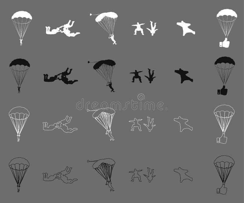 Skydiving and parachute sport vector flat icons vector illustration Skydiving and parachute sport vector flat icons vector illustration