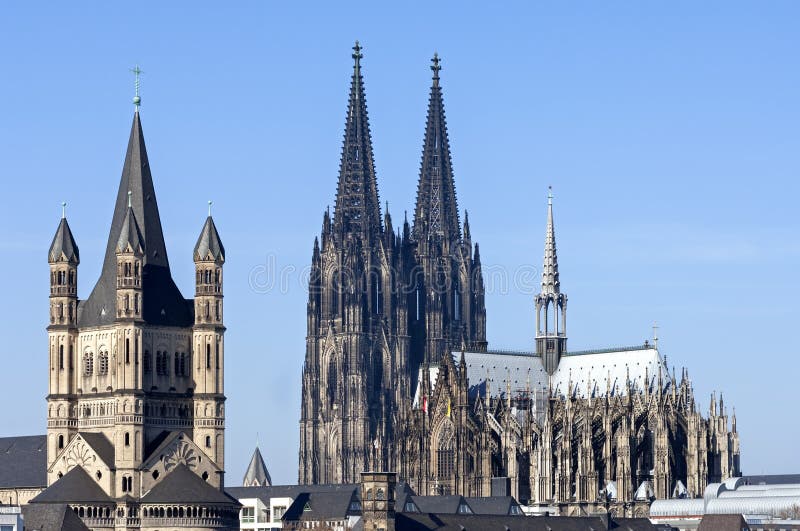 Skyline city Cologne with historic churches