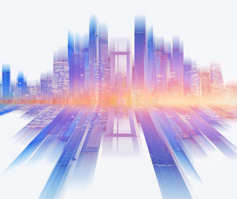 Skyline colorida da cidade da construção do arranha-céus, no fundo branco Fundo abstrato da cidade foto de stock Skyline colorida da cidade da construção do arranha-céus, no fundo branco Fundo abstrato da cidade foto de stock