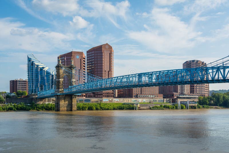 The Skyline of Covington and John a. Roebling Suspension Bridge, in