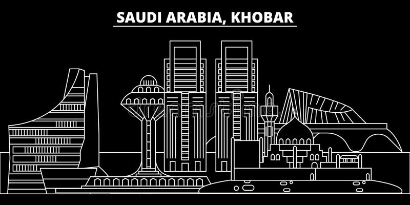 Skyline da silhueta de Khobar Cidade do vetor de Arábia Saudita - de Khobar, arquitetura linear saudita Curso de Khobar ilustração stock Skyline da silhueta de Khobar Cidade do vetor de Arábia Saudita - de Khobar, arquitetura linear saudita Curso de Khobar ilustração stock