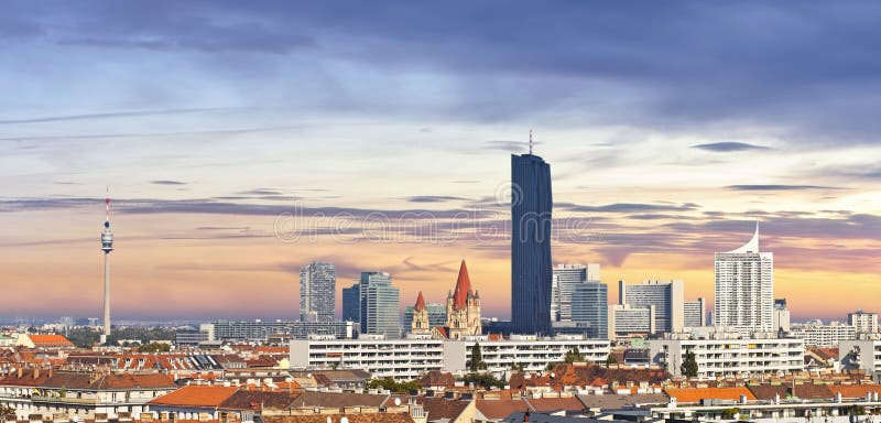 Skyline of the Danube City of Vienna royalty free stock image